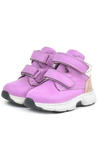 Rakerplus Hakiki Deri Fuşya Pembe Cırtlı Kız Bebek Bot Ayakkabı