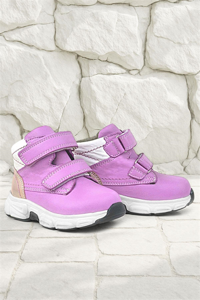 Rakerplus Hakiki Deri Fuşya Pembe Cırtlı Kız Bebek Bot Ayakkabı