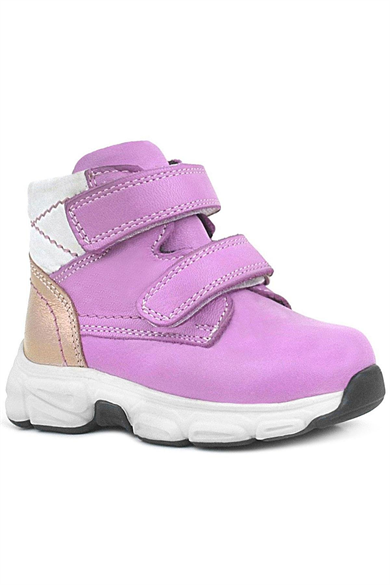 Rakerplus Hakiki Deri Fuşya Pembe Cırtlı Kız Bebek Bot Ayakkabı