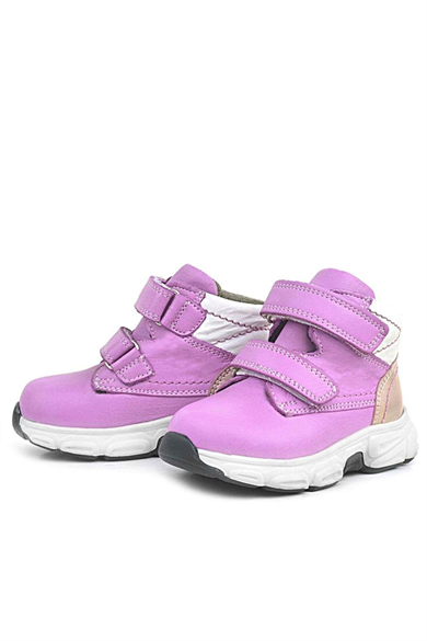 Rakerplus Hakiki Deri Fuşya Pembe Cırtlı Kız Bebek Bot Ayakkabı