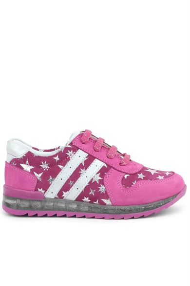 Rakerplus Hakiki Deri Fuşya Simli Tabanlı Kız Çocuk Spor Ayakkabı