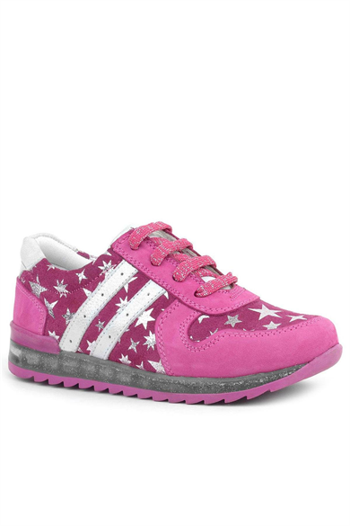 Rakerplus Hakiki Deri Fuşya Simli Tabanlı Kız Çocuk Spor Ayakkabı