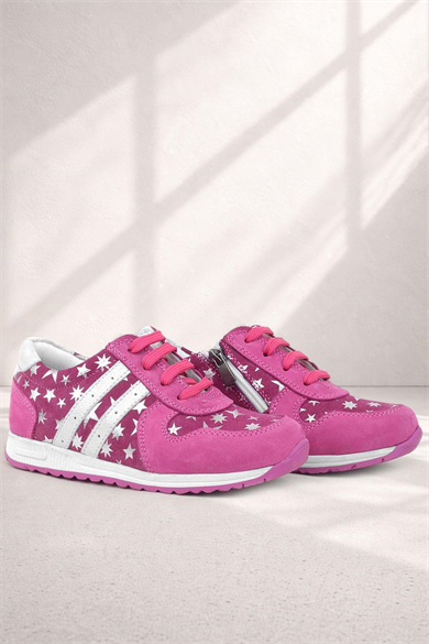 Rakerplus Hakiki Deri Fuşya Yıldız Desenli Kız Çocuk Günlük Spor Ayakkabı