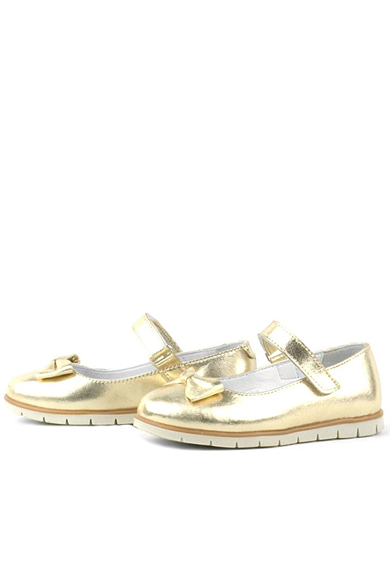 Rakerplus Hakiki Deri Gold Fiyonklu Cırtlı Kız Çocuk Babet