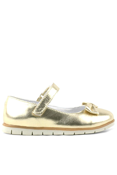 Rakerplus Hakiki Deri Gold Fiyonklu Cırtlı Kız Çocuk Babet