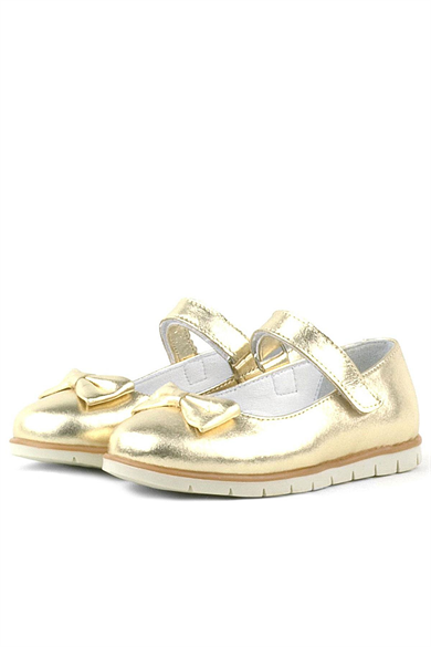 Rakerplus Hakiki Deri Gold Fiyonklu Cırtlı Kız Çocuk Babet