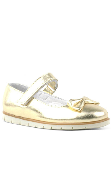 Rakerplus Hakiki Deri Gold Fiyonklu Cırtlı Kız Çocuk Babet