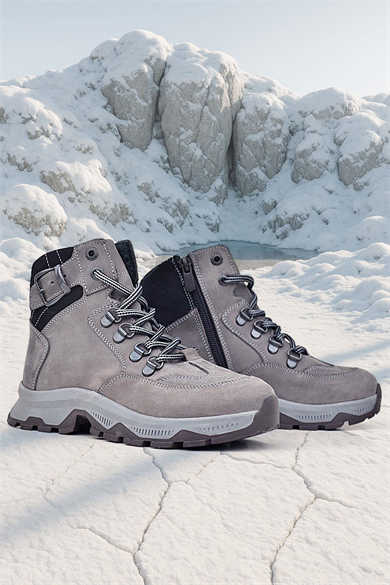 Rakerplus Hakiki Deri Gri Bağcıklı Fermuarlı Trekking Çocuk Bot