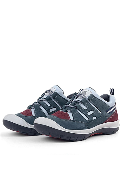 Rakerplus Hakiki Deri Gri Bordo Lastik Bağcıklı Çocuk Outdoor Ayakkabı