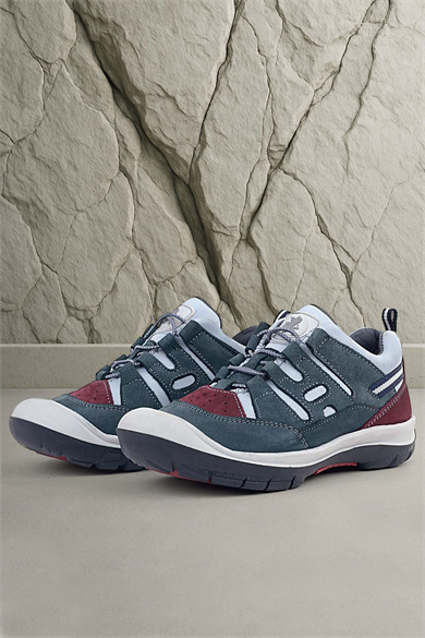 Rakerplus Hakiki Deri Gri Bordo Lastik Bağcıklı Çocuk Outdoor Ayakkabı