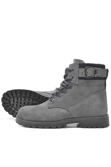 Rakerplus Hakiki Deri Gri Fermuarlı Bağcıklı Kürklü Bot