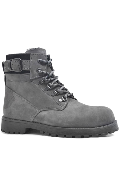 Rakerplus Hakiki Deri Gri Fermuarlı Bağcıklı Kürklü Bot