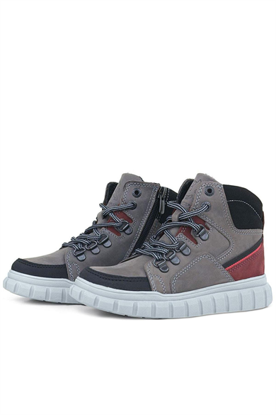 Rakerplus Hakiki Deri Gri Fermuarlı Erkek Çocuk Bot