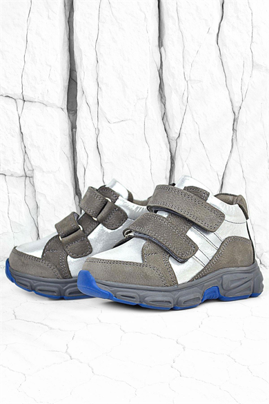 Rakerplus Hakiki Deri Gri Gümüş Cırtlı Kız Bebek Bot Ayakkabı