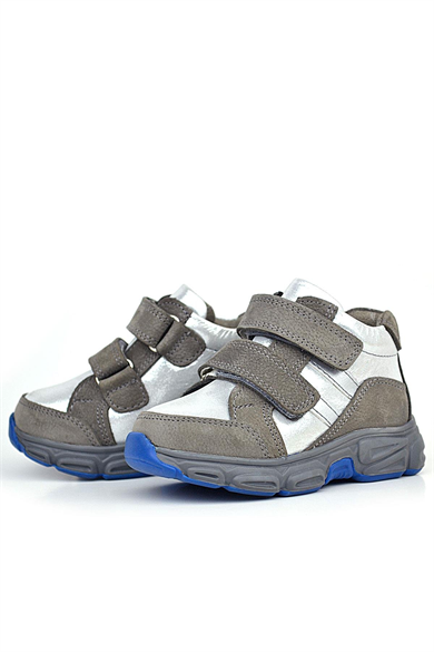 Rakerplus Hakiki Deri Gri Gümüş Cırtlı Kız Bebek Bot Ayakkabı