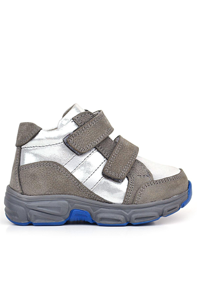 Rakerplus Hakiki Deri Gri Gümüş Cırtlı Kız Bebek Bot Ayakkabı