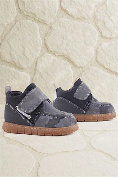 Rakerplus Hakiki Deri Gri Kamuflaj Desenli Cırt Cırtlı Bebek Bot