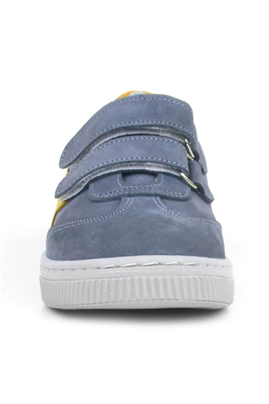 Rakerplus Hakiki Deri Gri Sarı Cırtlı Çocuk Spor Ayakkabı