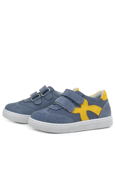 Rakerplus Hakiki Deri Gri Sarı Cırtlı Çocuk Spor Ayakkabı