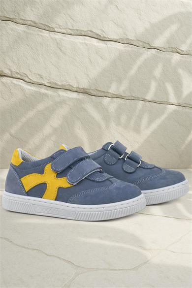 Rakerplus Hakiki Deri Gri Sarı Cırtlı Çocuk Spor Ayakkabı