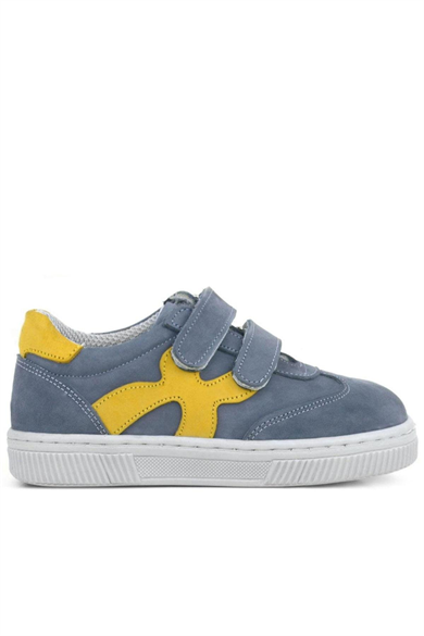 Rakerplus Hakiki Deri Gri Sarı Cırtlı Çocuk Spor Ayakkabı