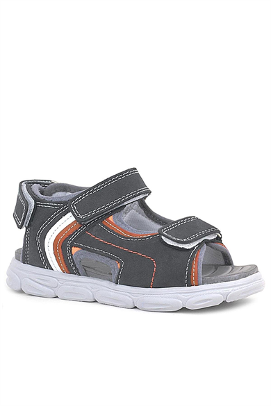 Rakerplus Hakiki Deri Gri Turuncu Beyaz Cırt Cırtlı Çocuk Sandalet