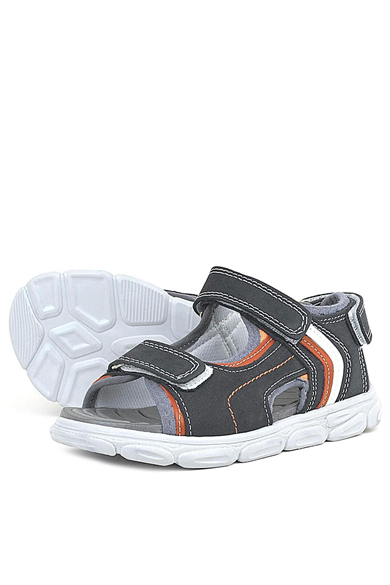 Rakerplus Hakiki Deri Gri Turuncu Beyaz Cırt Cırtlı Çocuk Sandalet