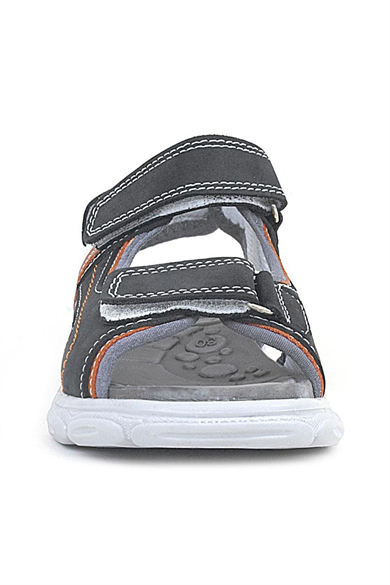 Rakerplus Hakiki Deri Gri Turuncu Beyaz Cırt Cırtlı Çocuk Sandalet