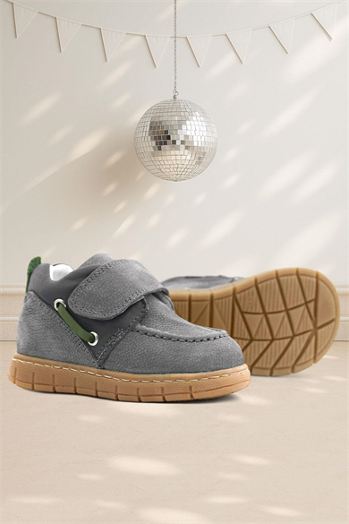 Rakerplus Hakiki Deri Gri Yeşil Cırt Cırtlı Bebek Bot