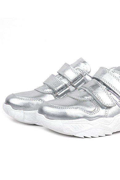 Rakerplus Hakiki Deri Gümüş Beyaz Tabanlı Kız Çocuk Sneakers Ayakkabı