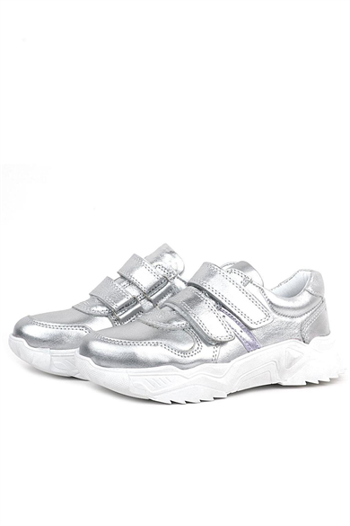 Rakerplus Hakiki Deri Gümüş Beyaz Tabanlı Kız Çocuk Sneakers Ayakkabı