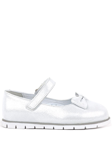 Rakerplus Hakiki Deri Gümüş Cırtlı Kız Çocuk Babet