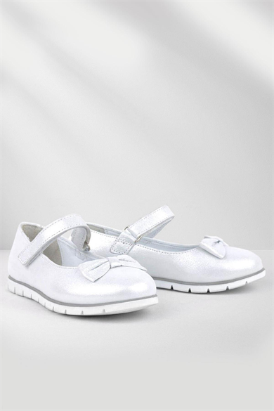 Rakerplus Hakiki Deri Gümüş Cırtlı Kız Çocuk Babet