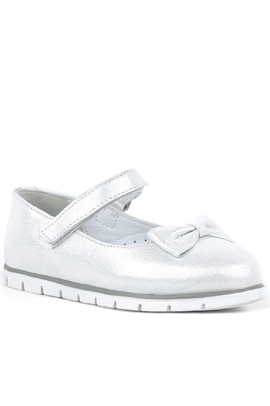 Rakerplus Hakiki Deri Gümüş Cırtlı Kız Çocuk Babet