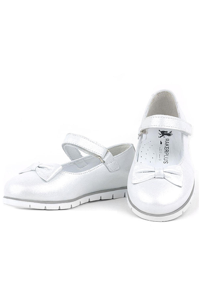 Rakerplus Hakiki Deri Gümüş Cırtlı Kız Çocuk Babet