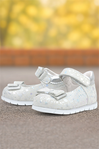 Rakerplus Hakiki Deri Gümüş Desenli Kız Bebek Babet Ayakkabı