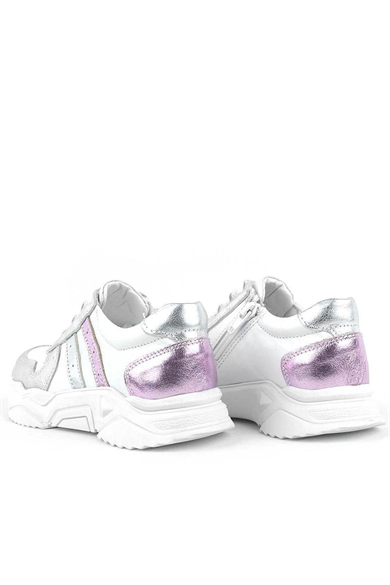 Rakerplus Hakiki Deri Gümüş Pembe Kalın Tabanlı Kız Çocuk Sneakers Ayakkabı