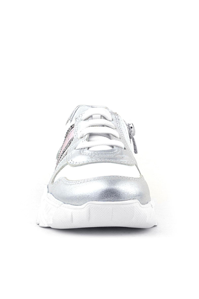 Rakerplus Hakiki Deri Gümüş Pembe Parlak Taşlı Kız Çocuk Sneakers Ayakkabı