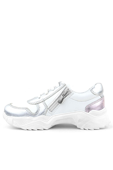 Rakerplus Hakiki Deri Gümüş Pembe Parlak Taşlı Kız Çocuk Sneakers Ayakkabı
