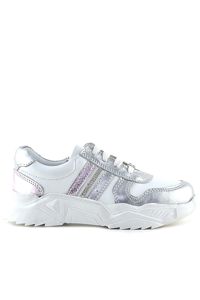 Rakerplus Hakiki Deri Gümüş Pembe Taşlı Kız Çocuk Günlük Ayakkabı