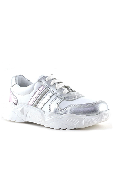 Rakerplus Hakiki Deri Gümüş Pembe Taşlı Kız Çocuk Günlük Ayakkabı