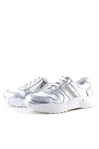 Rakerplus Hakiki Deri Gümüş Pembe Taşlı Kız Çocuk Günlük Ayakkabı