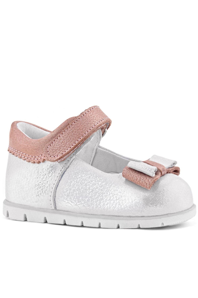 Rakerplus Hakiki Deri Gümüş Pudra Kız Bebek Babet Ayakkabı