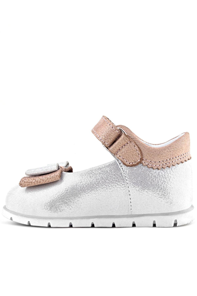 Rakerplus Hakiki Deri Gümüş Pudra Kız Bebek Babet Ayakkabı