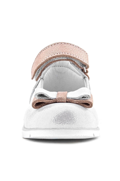 Rakerplus Hakiki Deri Gümüş Pudra Kız Bebek Babet Ayakkabı