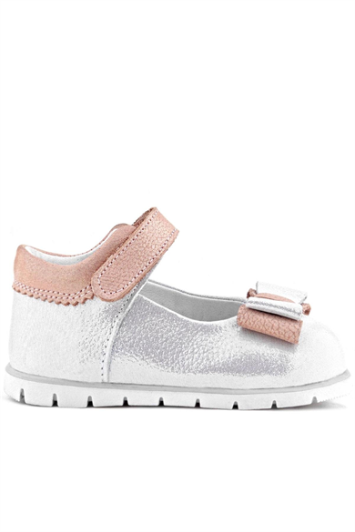 Rakerplus Hakiki Deri Gümüş Pudra Kız Bebek Babet Ayakkabı