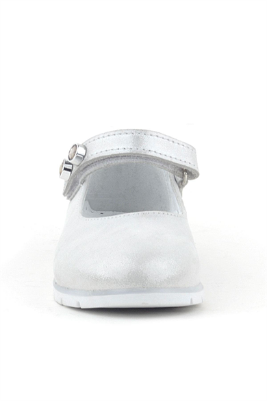 Rakerplus Hakiki Deri Gümüş Taşlı Cırt Cırtlı Kız Çocuk Babet