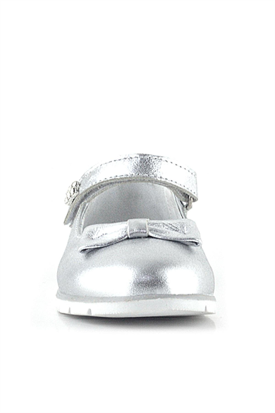 Rakerplus Hakiki Deri Gümüş Taşlı Cırtlı Kız Çocuk Babet