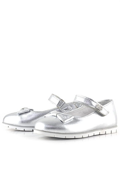 Rakerplus Hakiki Deri Gümüş Taşlı Cırtlı Kız Çocuk Babet