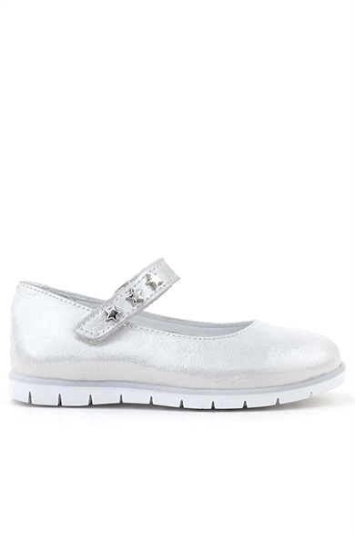 Rakerplus Hakiki Deri Gümüş Yıldızlı Cırtlı Kız Çocuk Babet